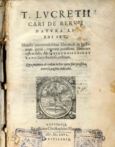 Lucrece (Titus Lucretius Carus) latin filozófus (Kr.e. 98-55) "De natura rerum" (A természetből) 6. kötetének kéziratos oldala, 1564 alkotó: Unknown artist