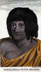 Maori nő Új-Zélandról. század elejéről származó metszet. alkotó: Unknown artist