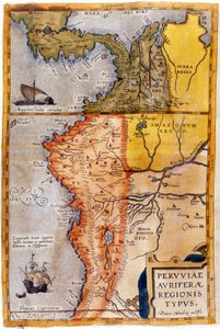 Kolumbia és Peru térképe. 1590. alkotó: Unknown artist