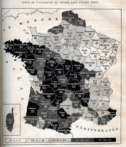 A tudatlanság térképe Franciaországban 1865-ben - alkotó: Unknown artist
