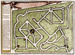 Andre Le Notre (1613-1700) által készített útvesztő térképe a versailles-i kastély parkjában. Metszet a „” La Nature-be. Revue des sciences et de ses applications aux arts et a l