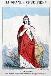 Marianne Emberi Jogokat tart a kezében, akire Thiers koronát akar tenni - Karikatúra alkotó: Unknown artist