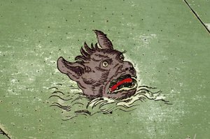 Tengeri szörnyeteg a démon fejével. az Urbano Monte atlasz térképének részlete alkotó: Unknown artist