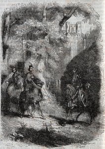 Marphise (Marfisa) és az öregasszony találkozik Pinabellel (Pinabello) - Ludovico Ariosto (16. századi) „" Furious Roland" (Orlando furioso) 1851-es metszete, Ariosta néven ismert - Tressan grófja olasz nyelvről fordította. és kiadta alkotó: Unknown artist