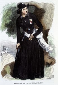La Rochejaquelein (vagy La Rochejacquelein) márki (1772 - 1857) (ládán a vendéiek jelvénye), metszet a XIX. alkotó: Unknown artist