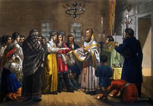 Az orosz parasztok házasságát az ortodox szertartás szerint ünnepelték alkotó: Unknown artist