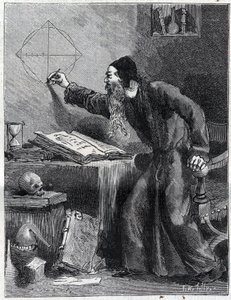Matematika és geometria: A kör kvadratúrájának tudományos kutatója a XVI. Metszet a „” La Nature”-ben 1890. Magángyűjtemény. alkotó: Unknown artist
