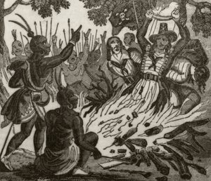 „McFarrent, a párját és a legénység négy tagját halálra égették a Sandwich-szigetek őslakosai”, 1836 körül alkotó: Unknown artist