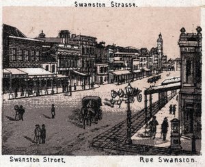 Melbourne, Ausztrália: kilátás a Swanston Streetre. in "" A világ 168 nézetet szemléltet"" Keltezés nélküli (19. század vége) alkotó: Unknown artist