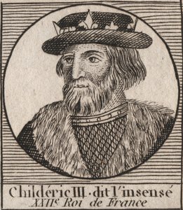 Meroving-dinasztia: III. Childeric (714-755) frankok királyának portréja - III. CHILDERIC (megh. 754) frankok királya, 741-751 és az utolsó Merovingok - metszet az „Instruction sur l