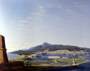 Messina a szorosból nézve. Névtelen 19. századi festmény. alkotó: Unknown artist