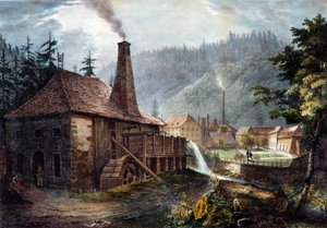 Kohászat: Framont kovácsművei. Litográfia 1850 körül. Nancy, Lorraine történelmi múzeum alkotó: Unknown artist