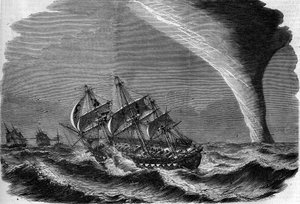 Meteorológiai jelenségek: kiöntő a tengeren. Linton metszete az 1858. március 20-i „” The Illustrous World” 49. számában. alkotó: Unknown artist