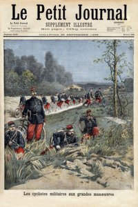 Katonai kerékpárosok a nagy manővereknél. Metszet a „” Le petit journal”-ban 1896.09.20. Selva gyűjteménye. alkotó: Unknown artist