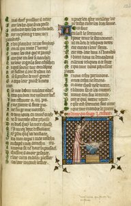 Miniatűr bemutatók, amint a természet babát kovácsol, a „Le Roman de la Rose”-ból, 1380 körül (miniatűr) alkotó: Unknown artist