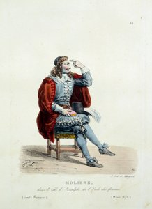 Moliere jelmeze Arnolphe szerepében a „Nők iskolája” című darabban 1670-ben. Hippolyte Lecomte (1781-1857) francia vígjáték jelmeze. századi metszet. Coll. Gyerünk. alkotó: Unknown artist
