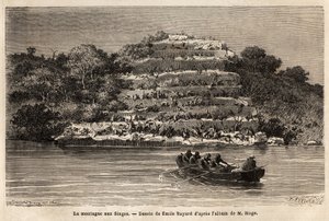 Monkey Mountain, a Szenegál folyó mentén, röviddel a Gouina-vízesés után (Mali). Metszet Mágus hadnagy 1863 és 1866 közötti nyugat-szudáni útjának történetének illusztrálására, amely a „Le tour du monde, nouveau Journal des voyages” című folyóiratban jelen alkotó: Unknown artist