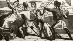 "Mrs Glass és lánya könyörög a kalózoknak, hogy mentsék meg az életüket", 1836 körül alkotó: Unknown artist