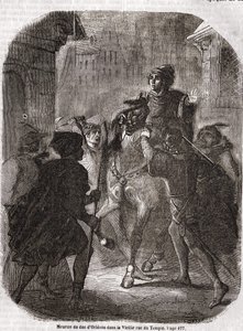 Valois I. Lajos, Orléans hercege (1372-1407) meggyilkolása a régi rue du Temple-ben, Jean Sans Ppeur által – L.-P. „” Histoire de France” című könyvében. Anquetil alkotó: Unknown artist