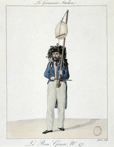 Zenész az utcán: az olasz grimasz - metszet, Carnavalet. alkotó: Unknown artist