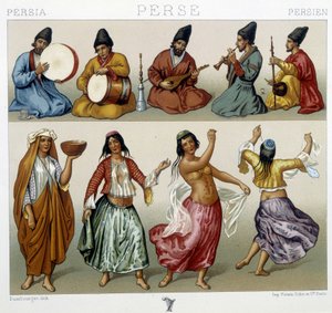 Zenészek és táncosok Perzsiában – Racinet „A történelmi jelmezben” alkotó: Unknown artist