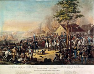 Napóleoni háborúk: Battle of the Belle Alliance vagy Waterloo nyerte meg a fegyveres erők 1815. június 18-án Arthur Wellesley, Wellington hercege (1769-1852) és Blucher herceg parancsára. alkotó: Unknown artist