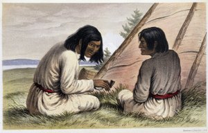 Nasquapee indiánok: „” Otelne, a nyelv; Arkaskhe, a nyíl"" - "A Labrador-félsziget felfedezése" című részben, írta Hind, Henri Youle alkotó: Unknown artist