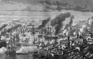 A hármas szövetség Navarin csatája a török-egyiptomi flotta ellen október 28-án alkotó: Unknown artist