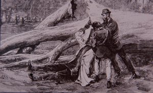 Ned Kellyt Kelly rendőrtiszt és Jesse Dowsett vasutas fogta el, 1880. június 28-án (metszet) alkotó: Unknown artist