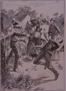 Ned Kelly megöli Lonigan rendőrtisztet a Stringybark Creekben 1878-ban (metszet) alkotó: Unknown artist