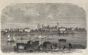 New York állam – Emigrációs Bizottság intézménye – Ward Island – Metszet a „The Illustrous Universe” 1869-ben alkotó: Unknown artist