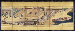 Noh Play: Funa Benkei (tinta, színek és arany papíron, hat paneles képernyő) alkotó: Unknown artist