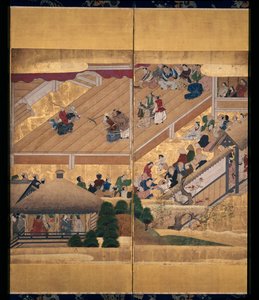 Noh Play: Funa Benkei (tinta, színek és arany papíron, hat paneles képernyő) alkotó: Unknown artist