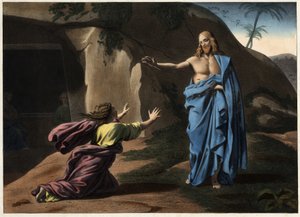 Noli me tangere: Krisztus jelenése Szent Magdolnának. századi névtelen metszet. alkotó: Unknown artist