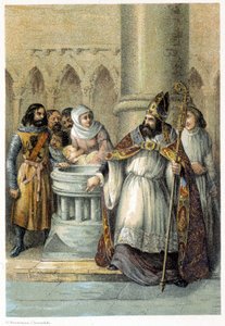 Notger (930 - 1008), Liege eveque III. Otton (980-1002), német király megkeresztelkedése idején. századi kromolitográfiája. alkotó: Unknown artist