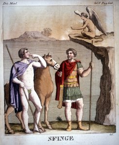 Oidipusz és a Szfinx - a „Mitológiai szótárban”, 19. századi metszet, Bibl. Brera, Milánó. alkotó: Unknown artist