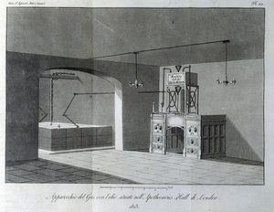 Olajgáz-berendezés a londoni Apothecaries Hallban. A „” Giornale dell
