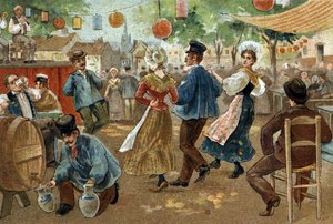 Régi szokás, amelyet Flandria régiójában ünnepelnek: Flamand Vásár. A 19. század végének kromolitográfiája. alkotó: Unknown artist