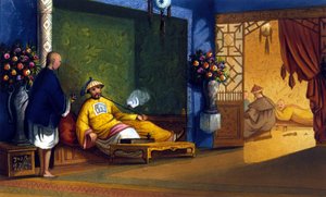 Ópiumfüzér Kínában, metszet 1830 körül. alkotó: Unknown artist