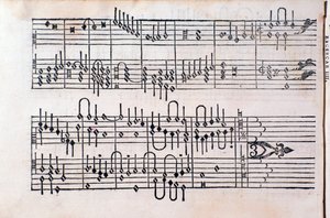 Oldal a "" Tablatúrából; 1. könyv”, Gerolamo Cavazzoni alkotó: Unknown artist