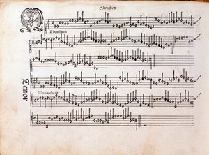 Ottaviano Petrucci Harmonice Musices Odhecaton kottájának oldala (1501) alkotó: Unknown artist