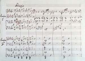 A szimfónia két zongorára és nyolc kezesre redukált oldala a Die Zauberflote, Mozart opera, Lichtenthal változat (XIX. század) alkotó: Unknown artist