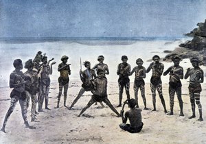 Pápua tánc a tengerparton Takapuna (Új-Guinea) falu mellett. alkotó: Unknown artist