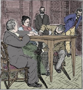 Paranormális jelenségek: 1892-ben milánói asztal emelésének tapasztalata Eusapia Paladino és Cesare Lombroso (1835-1909) és Charles Richet (1835-1909) jelenlétében. alkotó: Unknown artist