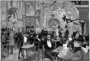 Párizs 1887: Árnyak színháza a „Cat Noir” kabaréjában. alkotó: Unknown artist