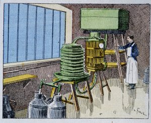 Tej pasztőrözése - metszet, 19. század vége alkotó: Unknown artist