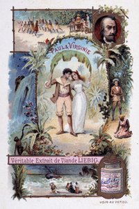 Paul és Virginia. Roman Henri Bernardin de Saint Pierre (Saint-Pierre vagy St-Pierre), francia író (1737-1814) műve. Illusztráció: V. Massé - Liébig reklámmatrica alkotó: Unknown artist