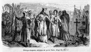 Philippe Auguste elrendeli Párizs burkolatát a 12. században - metszet alkotó: Unknown artist