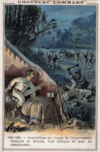 Pierre Savorgnan de Brazza (1852-1905), francia felfedező, a Kongó partján. A tábor éjszakai támadása. alkotó: Unknown artist