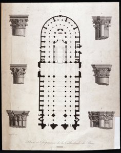A párizsi Notre Dame (Notre-Dame) katedrális terve és fővárosai. 19. század. alkotó: Unknown artist